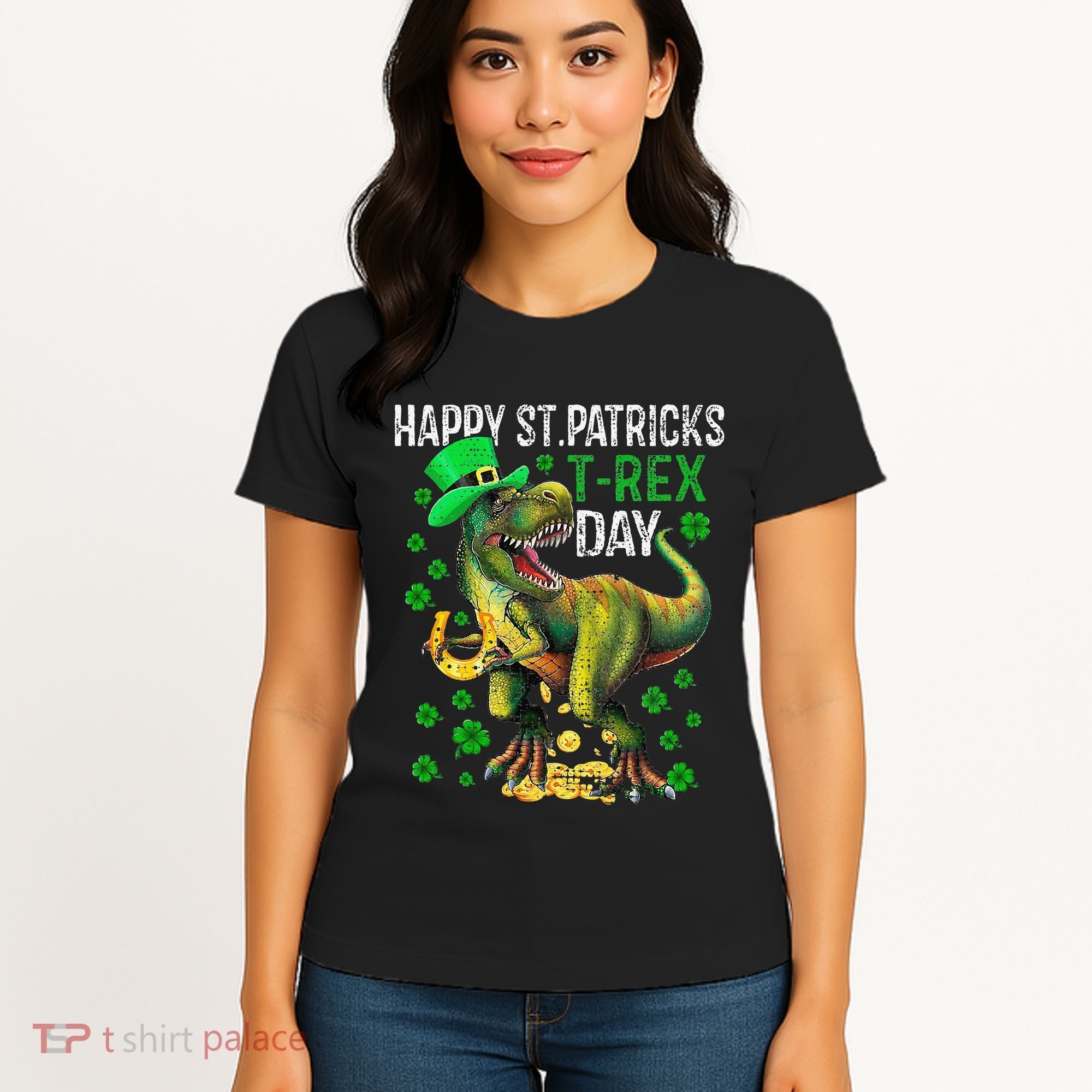 Happy St PaT Rex Dinosaur Saint Patrick's Day Cute Women's T-Shirt