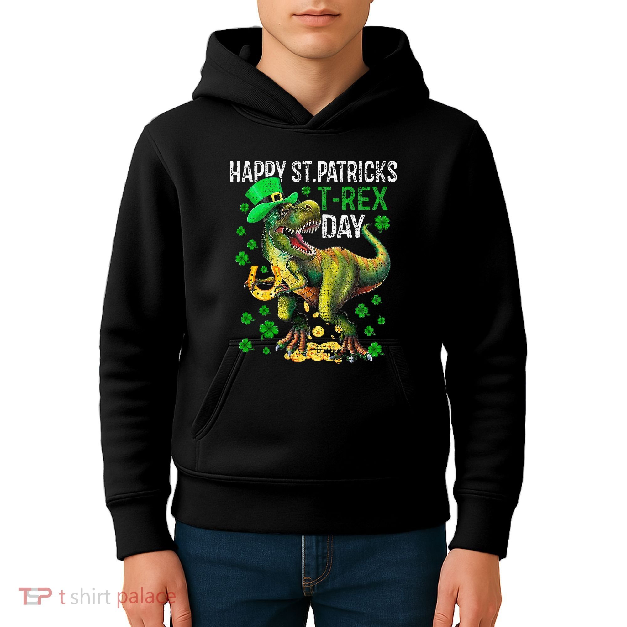 Happy St PaT Rex Dinosaur Saint Patrick's Day Cute Kids Hoodie