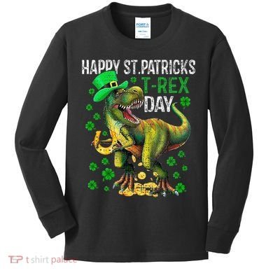 Happy St PaT Rex Dinosaur Saint Patrick's Day Cute Kids Long Sleeve Shirt