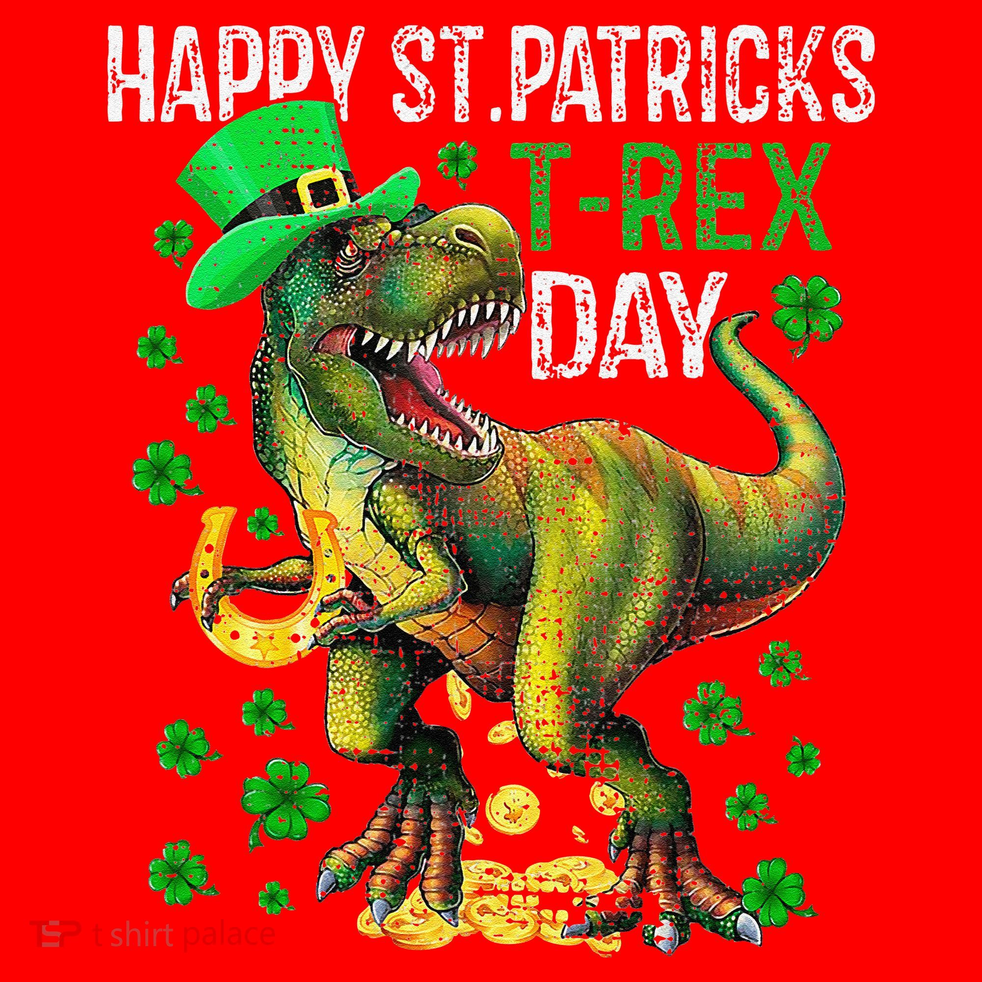 Happy St PaT Rex Dinosaur Saint Patrick's Day Cute Santa Hat