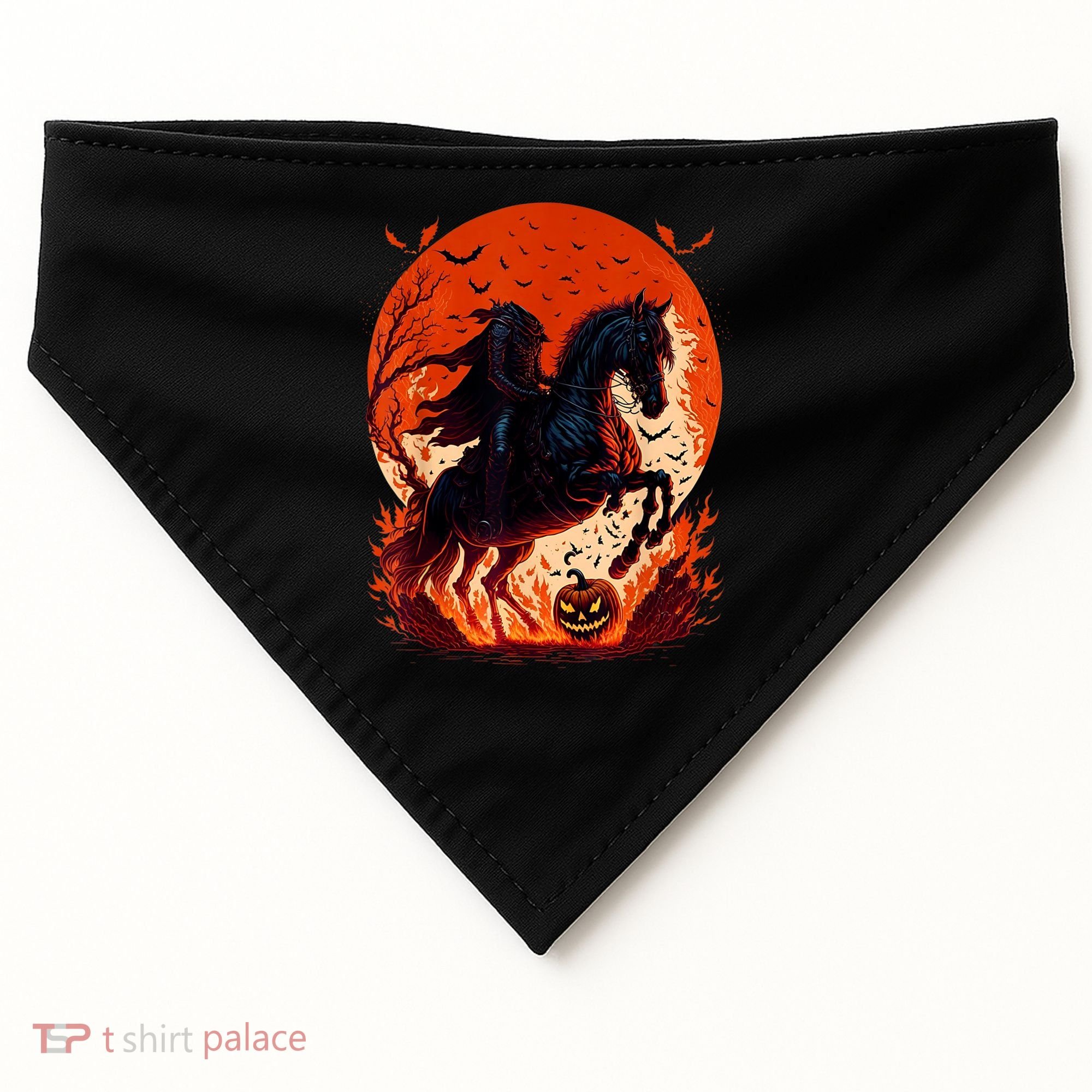 Halloween Scary Pumpkin Headless Horseman AI USA-Made Doggie Bandana