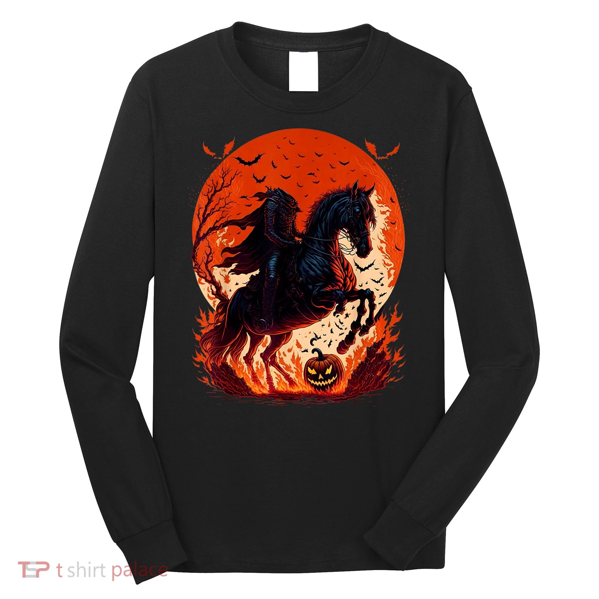 Halloween Scary Pumpkin Headless Horseman AI Long Sleeve Shirt