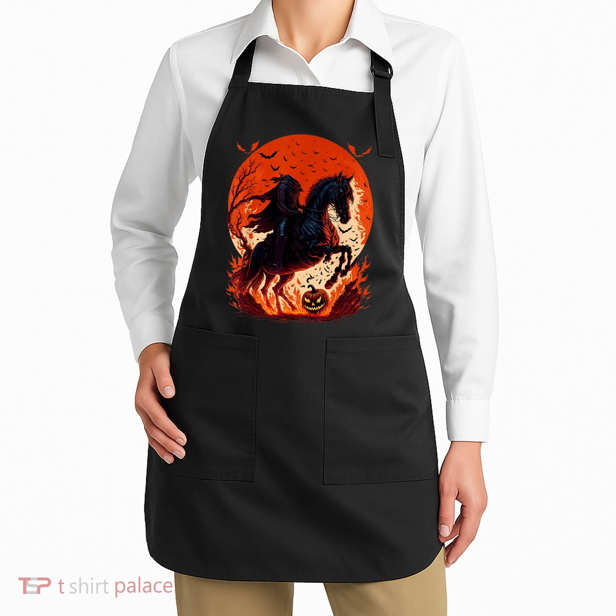 Halloween Scary Pumpkin Headless Horseman AI Apron