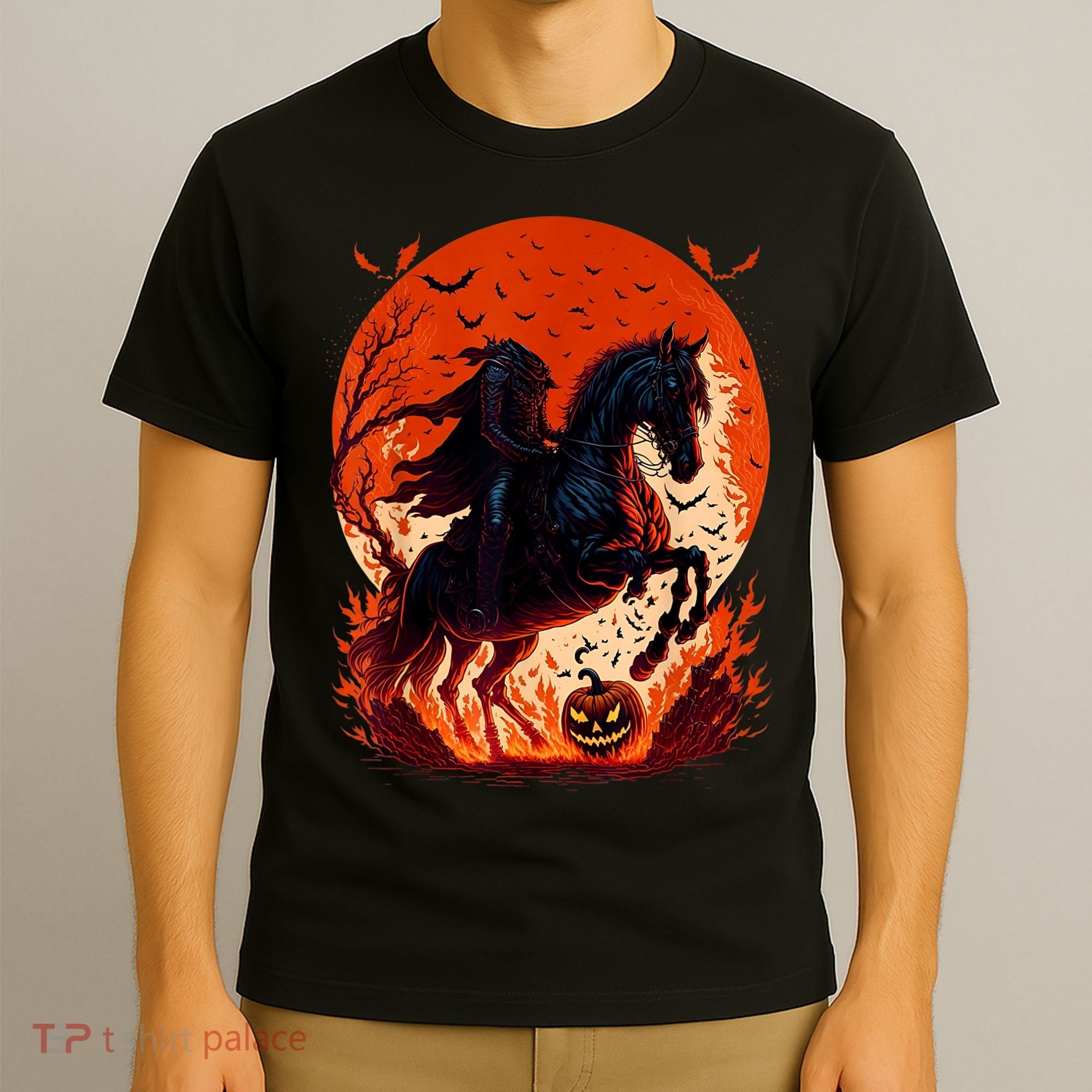 Halloween Scary Pumpkin Headless Horseman AI T-Shirt