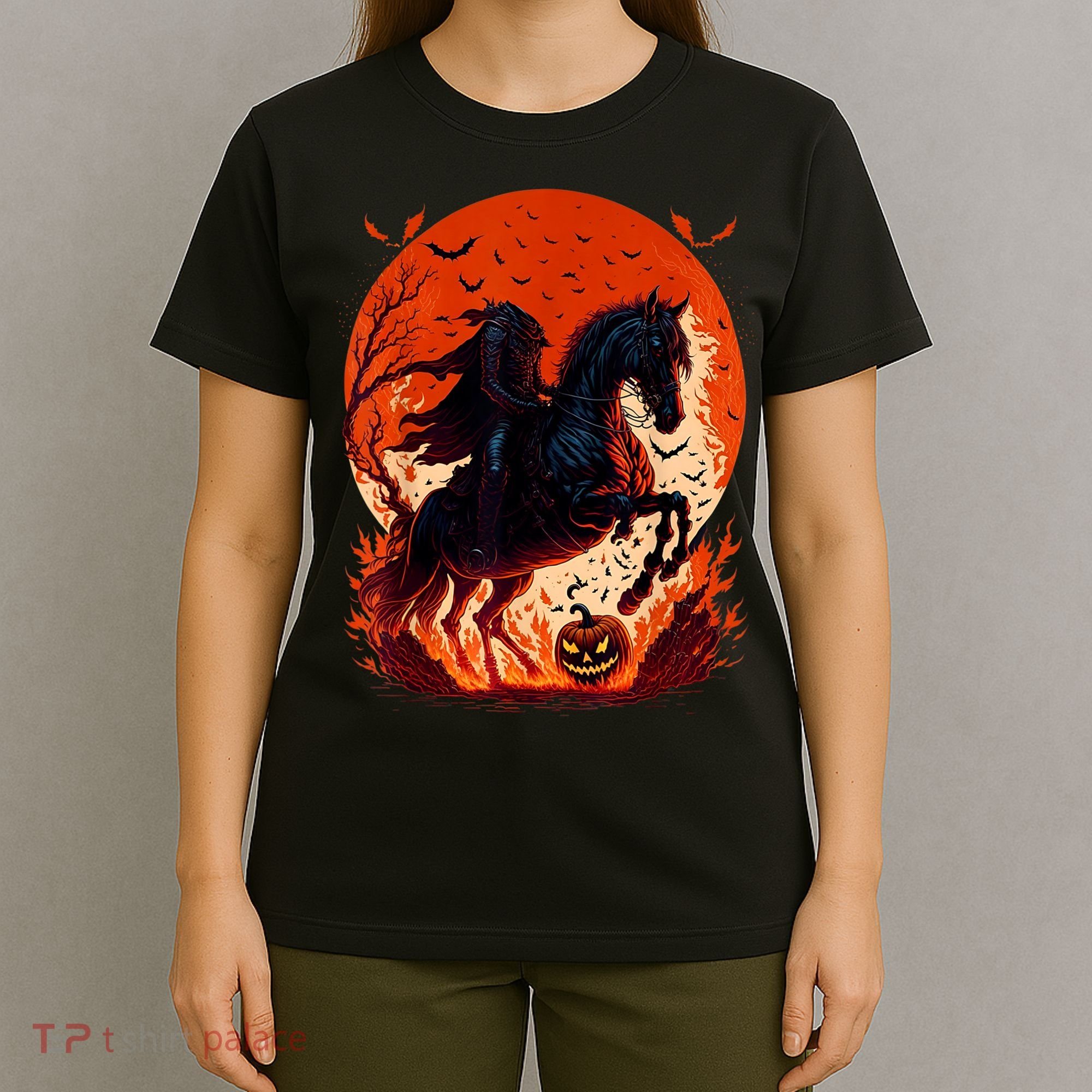 Halloween Scary Pumpkin Headless Horseman AI T-Shirt