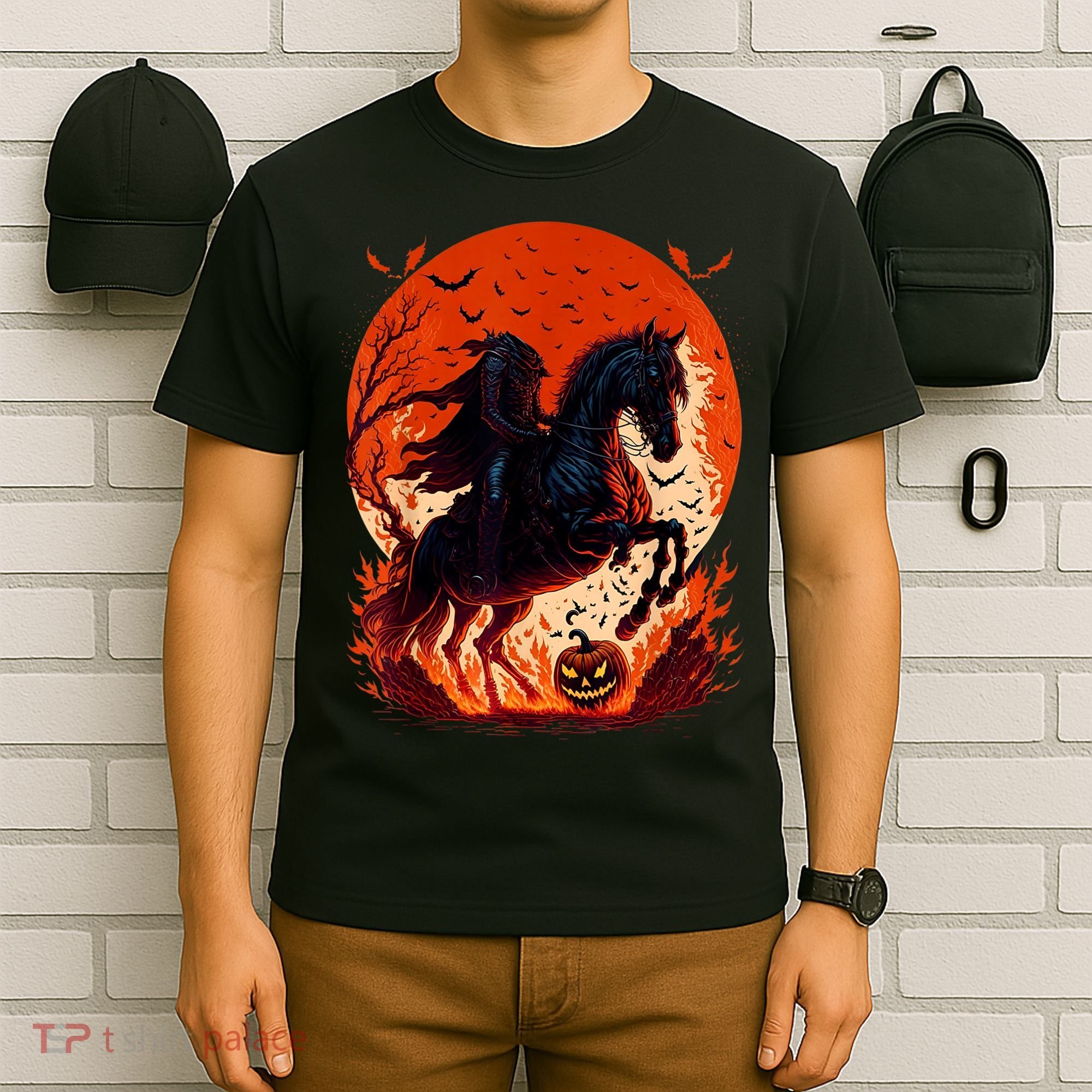 Halloween Scary Pumpkin Headless Horseman AI T-Shirt