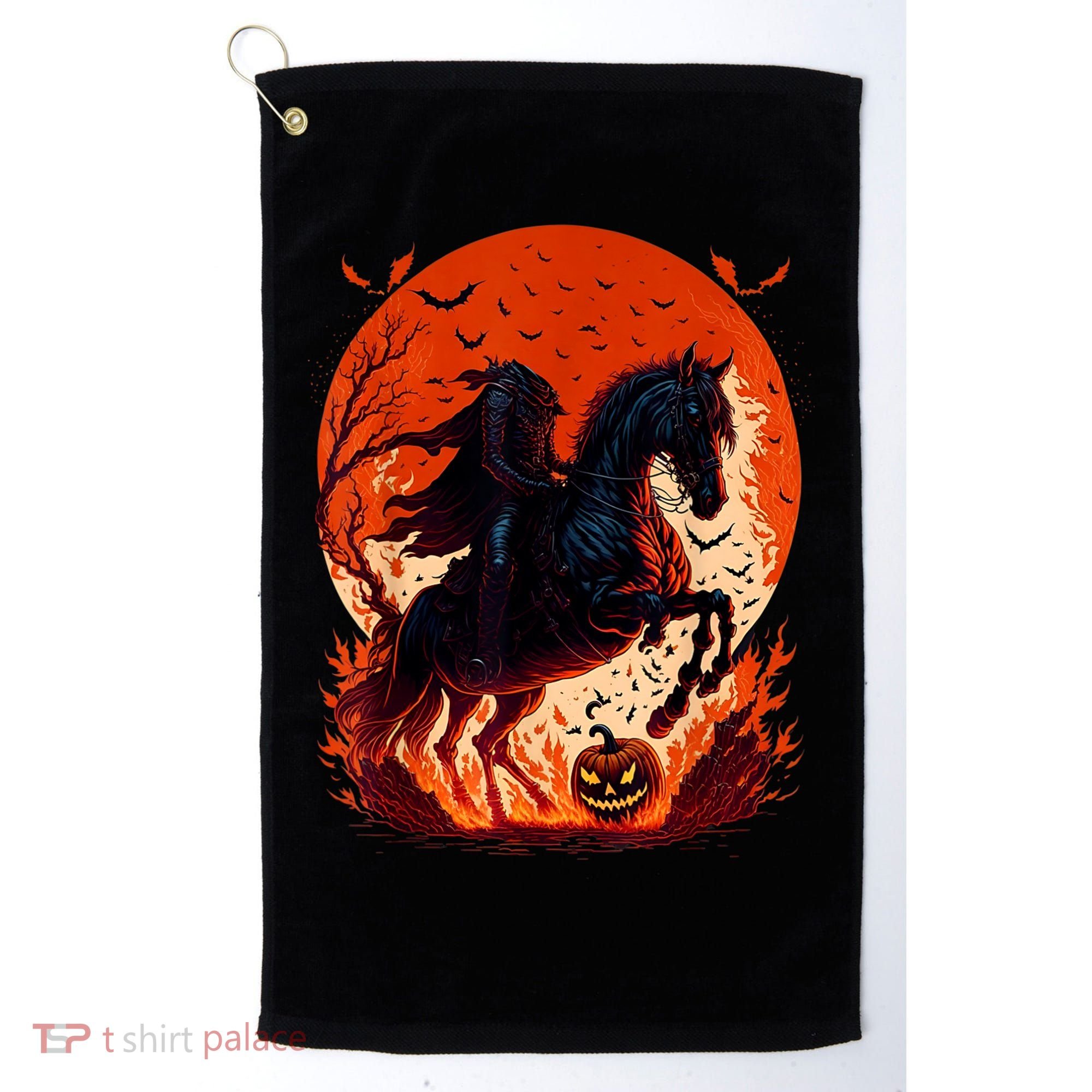 Halloween Scary Pumpkin Headless Horseman AI Golf Towel