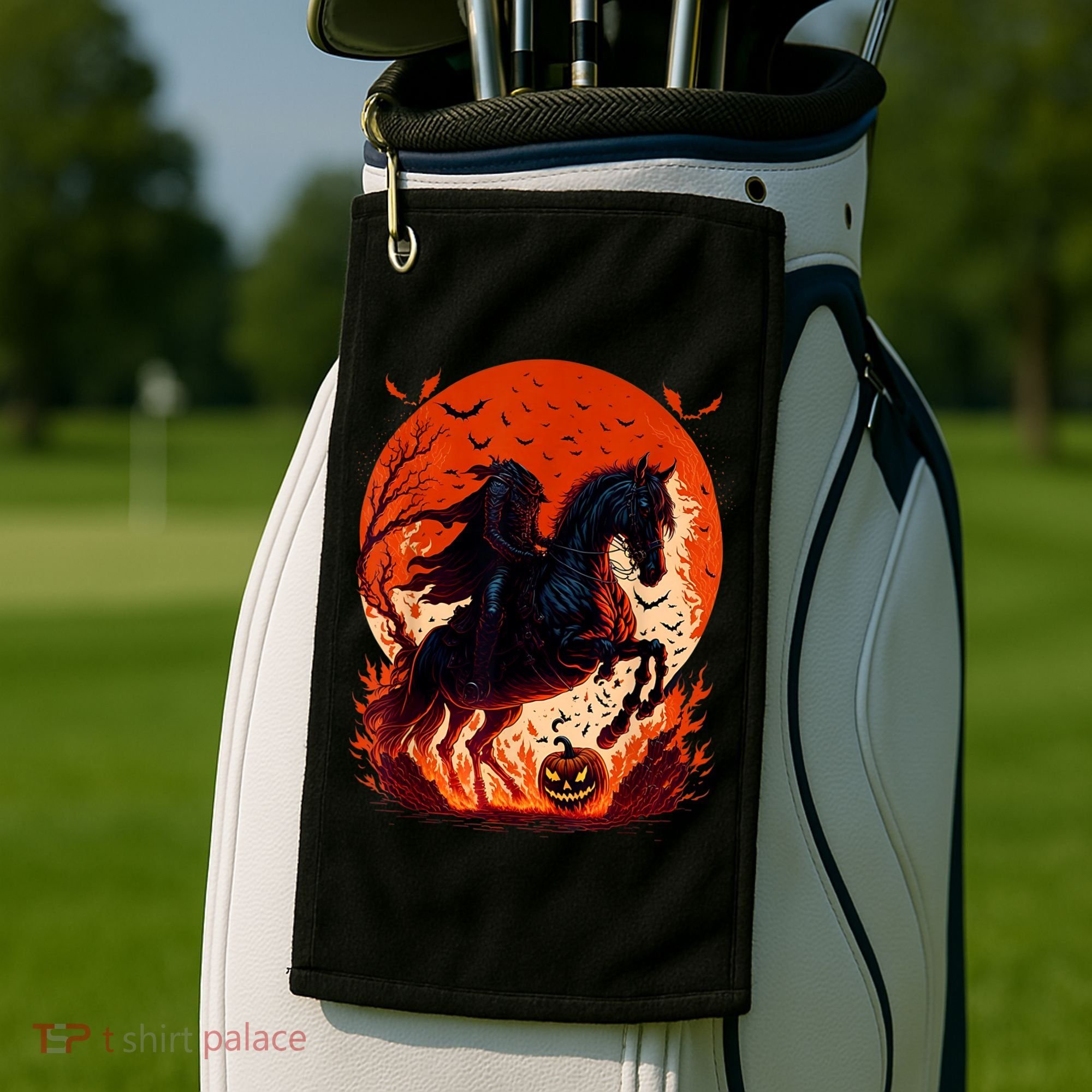 Halloween Scary Pumpkin Headless Horseman AI Golf Towel