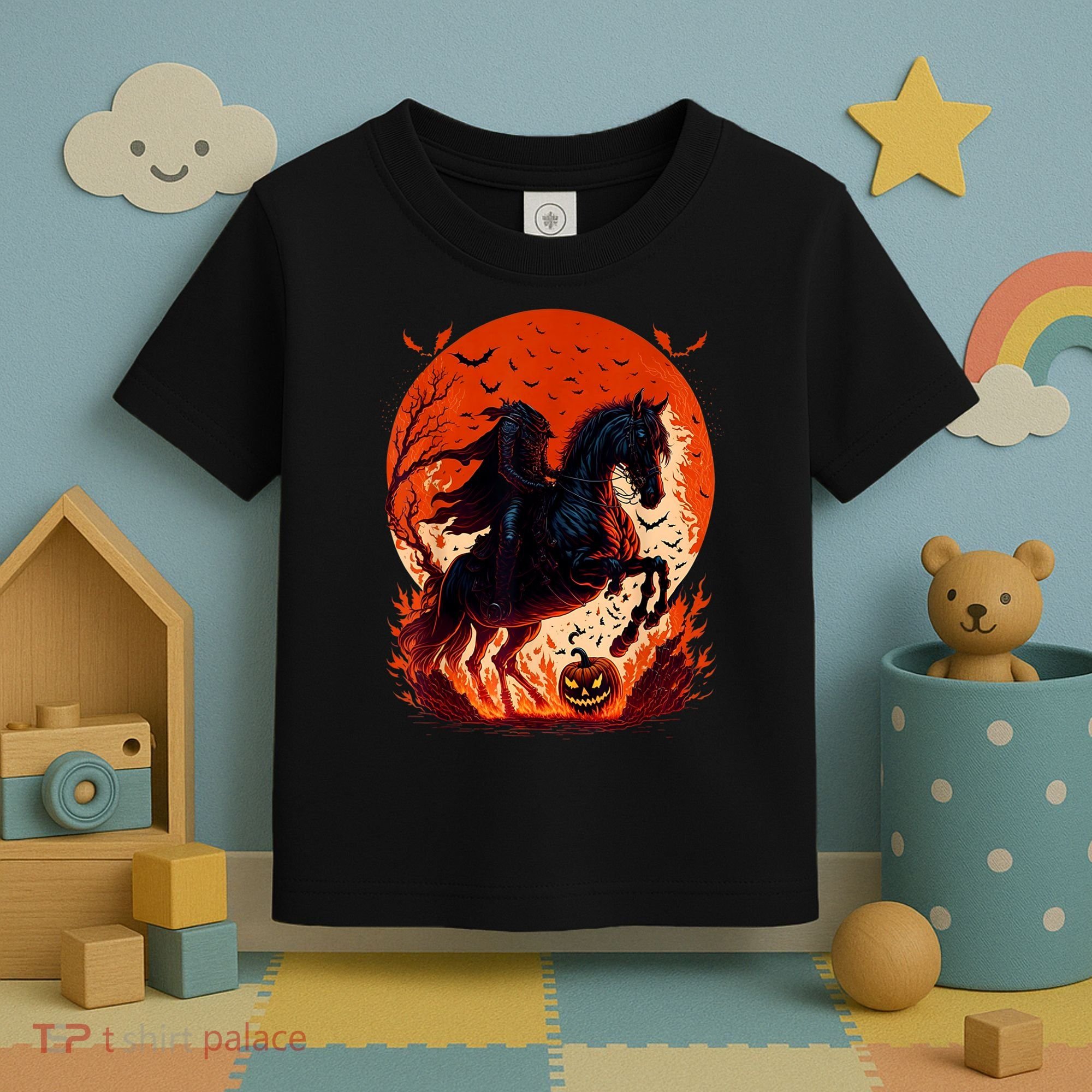 Halloween Scary Pumpkin Headless Horseman AI Toddler T-Shirt