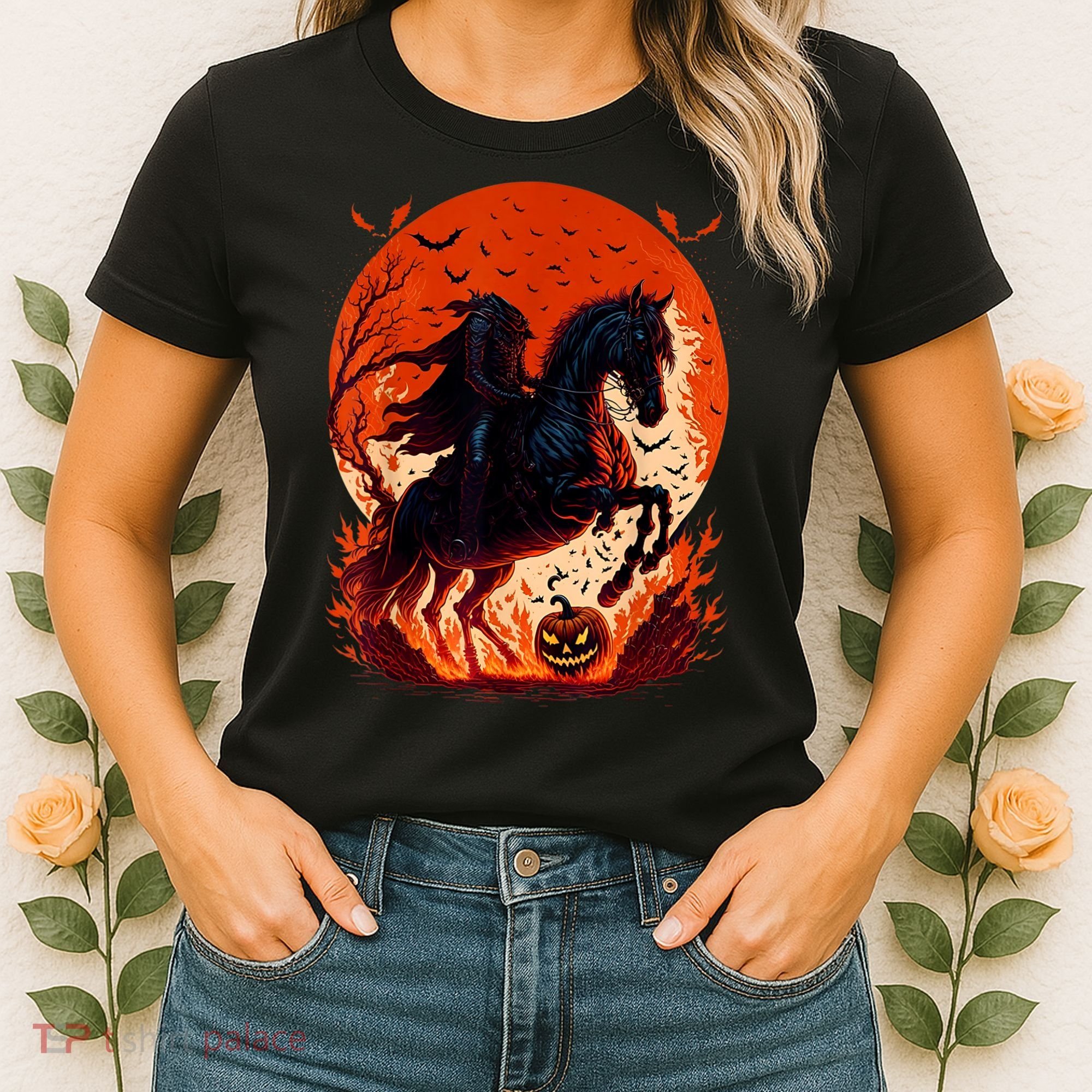 Halloween Scary Pumpkin Headless Horseman AI Women's T-Shirt