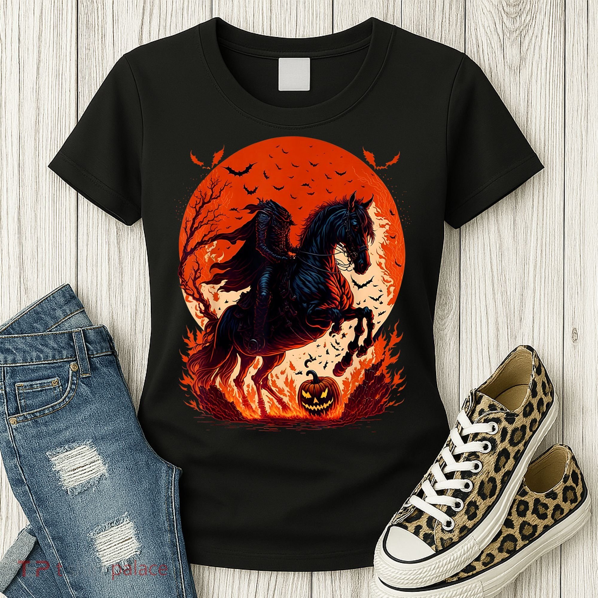 Halloween Scary Pumpkin Headless Horseman AI Women's T-Shirt