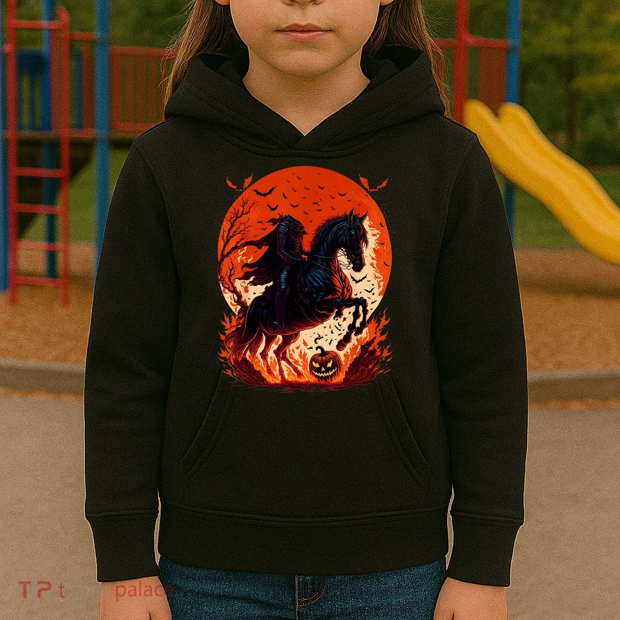 Halloween Scary Pumpkin Headless Horseman AI Kids Hoodie