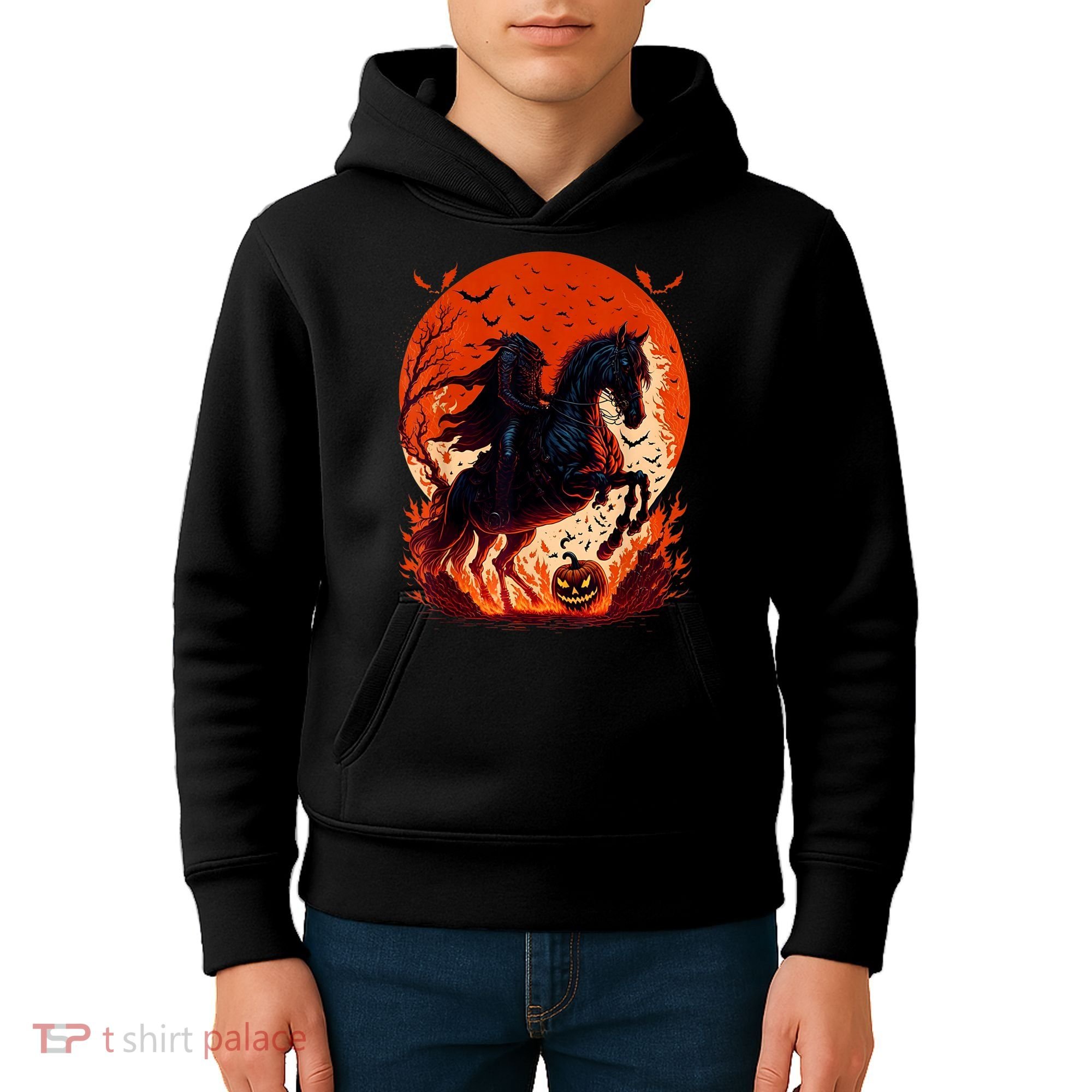 Halloween Scary Pumpkin Headless Horseman AI Kids Hoodie
