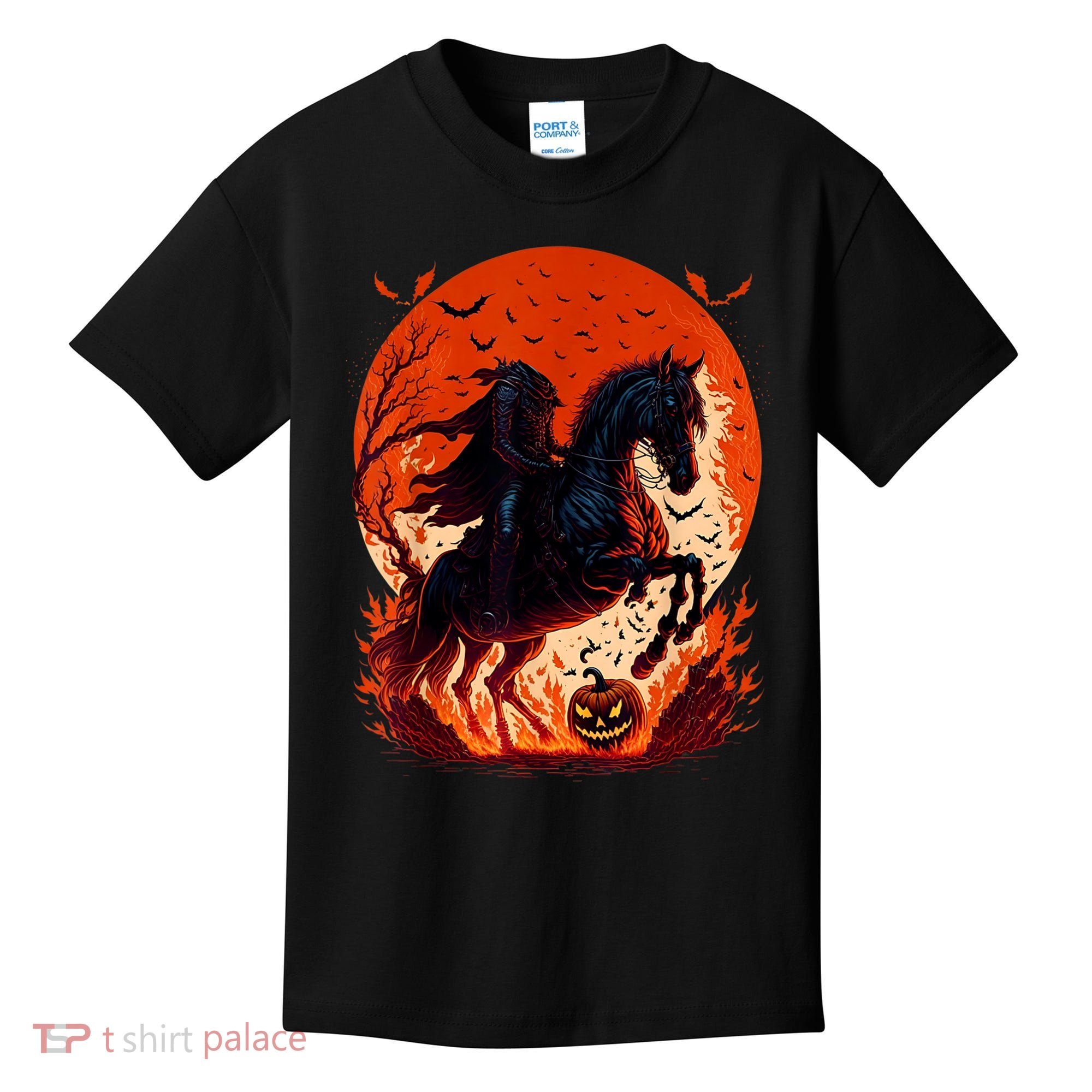 Halloween Scary Pumpkin Headless Horseman AI Kids T-Shirt