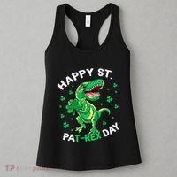 Happy St PaT Rex Dinosaur Saint Patrick's Day For Funny Women's Tank Top thumb 3