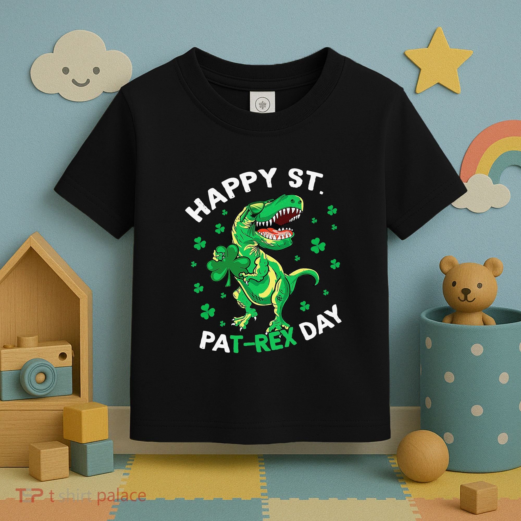 Happy St PaT Rex Dinosaur Saint Patrick's Day For Funny Toddler T-Shirt