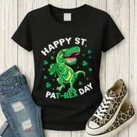 Happy St PaT Rex Dinosaur Saint Patrick's Day For Funny Women's T-Shirt thumb 3