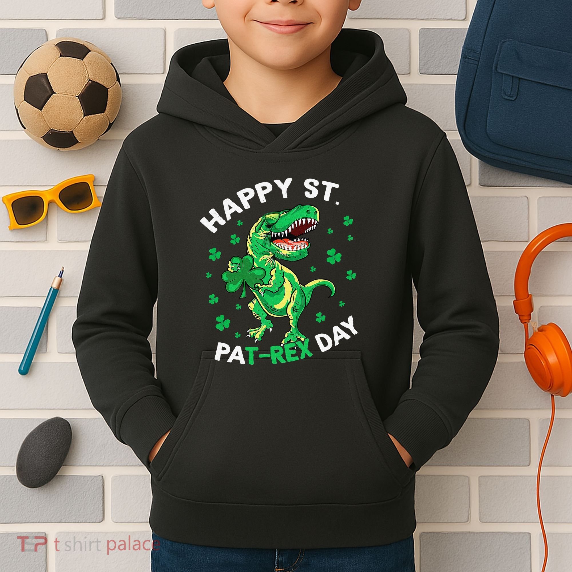 Happy St PaT Rex Dinosaur Saint Patrick's Day For Funny Kids Hoodie