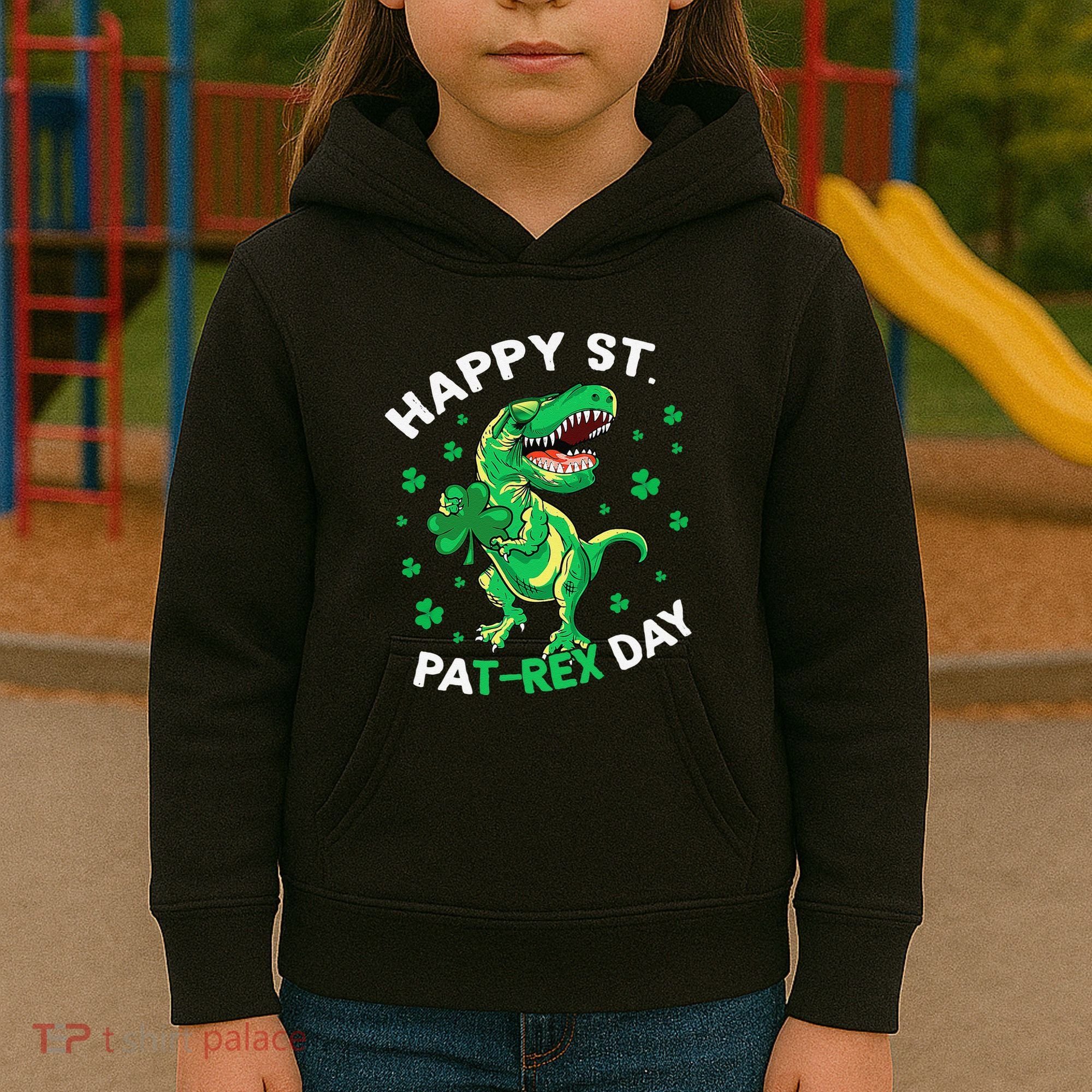 Happy St PaT Rex Dinosaur Saint Patrick's Day For Funny Kids Hoodie