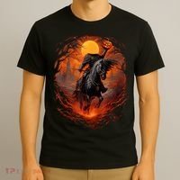 Halloween Scary Pumpkin Headless Horseman AI T-Shirt thumb 3