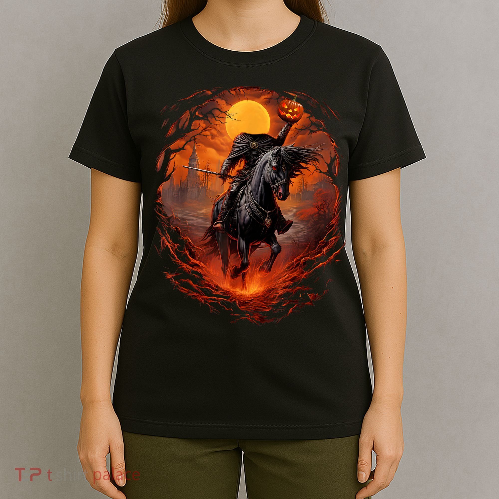 Halloween Scary Pumpkin Headless Horseman AI T-Shirt