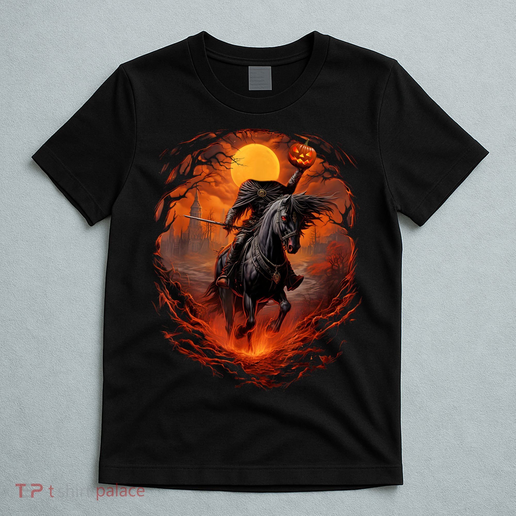 Halloween Scary Pumpkin Headless Horseman AI T-Shirt