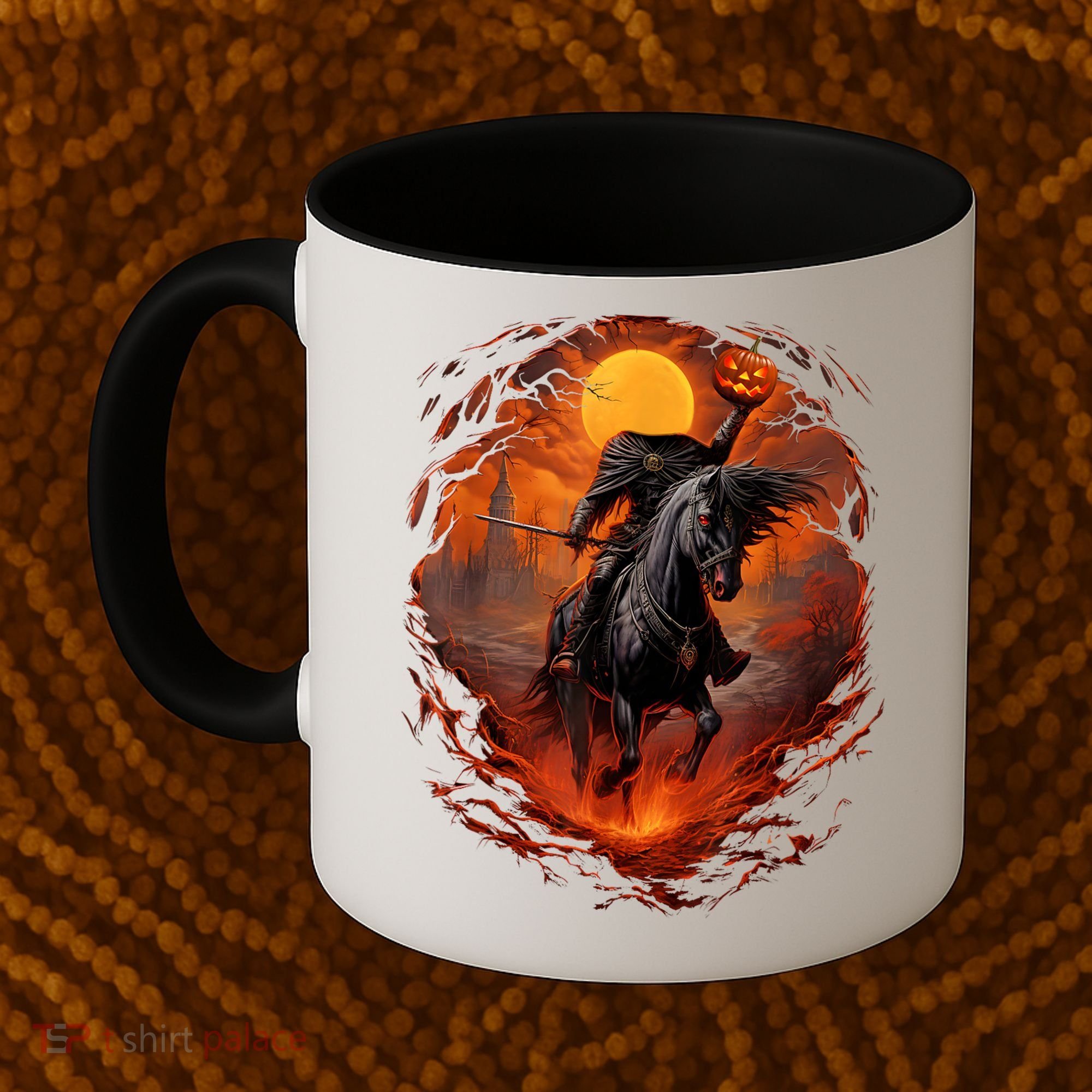 Halloween Scary Pumpkin Headless Horseman AI Coffee Mug