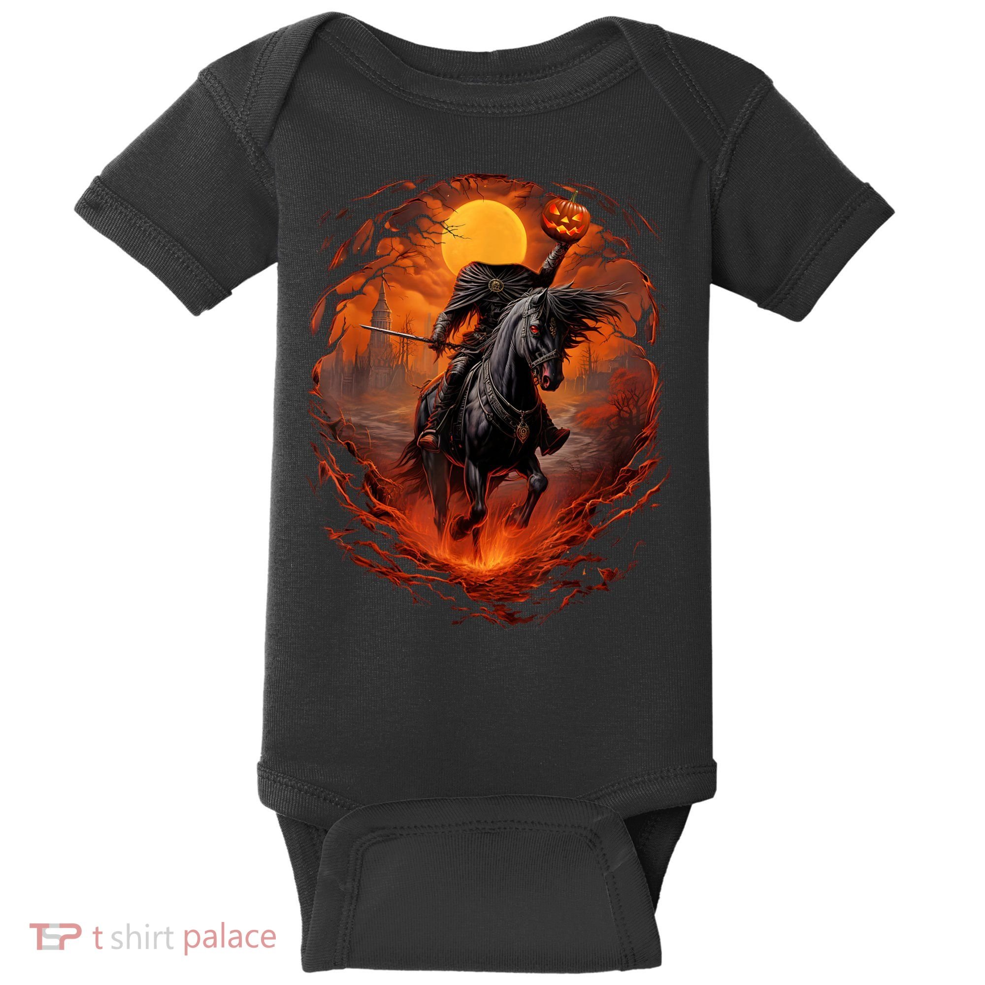 Halloween Scary Pumpkin Headless Horseman AI Baby Bodysuit