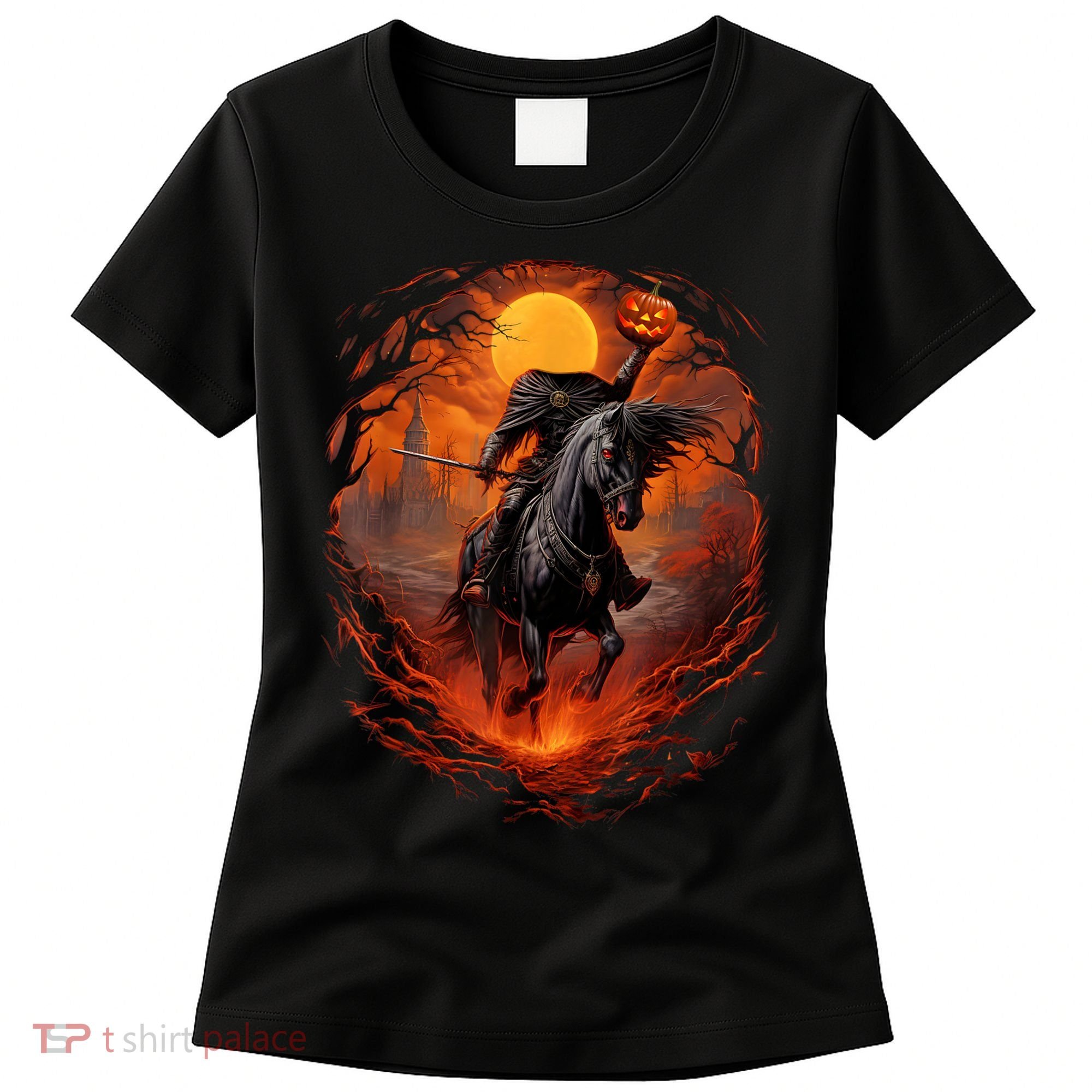 Halloween Scary Pumpkin Headless Horseman AI Women's T-Shirt