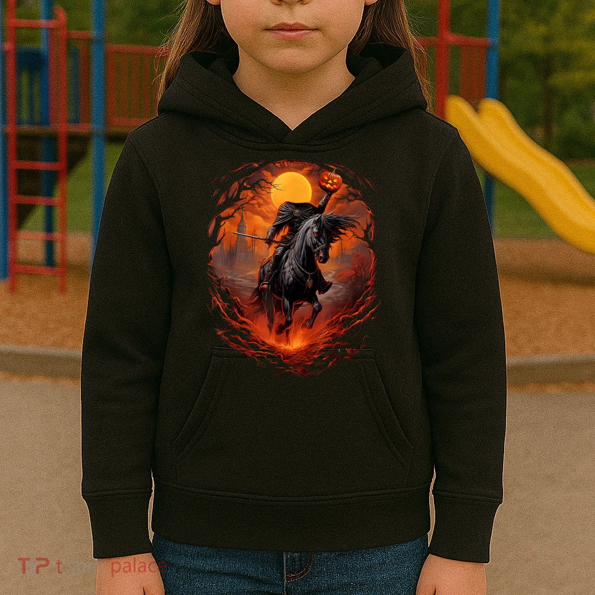 Halloween Scary Pumpkin Headless Horseman AI Kids Hoodie