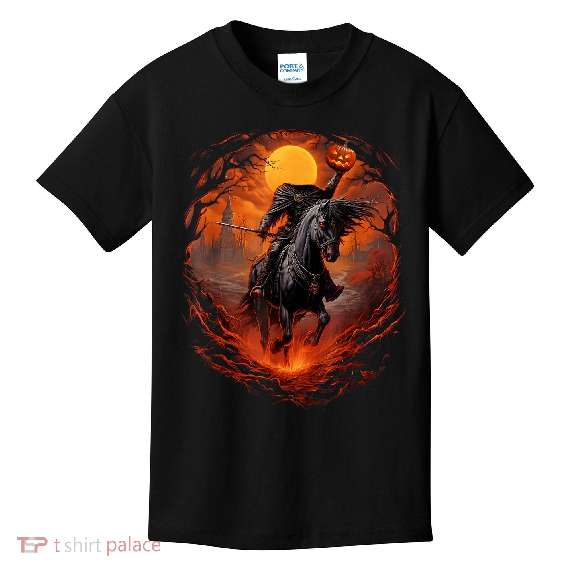 Halloween Scary Pumpkin Headless Horseman AI Kids T-Shirt