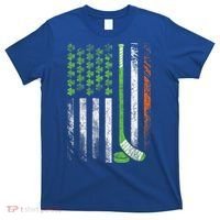 Hockey St Patricks Day American Flag Vintage Shamrock Cool Gift T-Shirt thumb 0