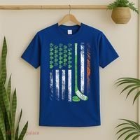 Hockey St Patricks Day American Flag Vintage Shamrock Cool Gift T-Shirt thumb 2