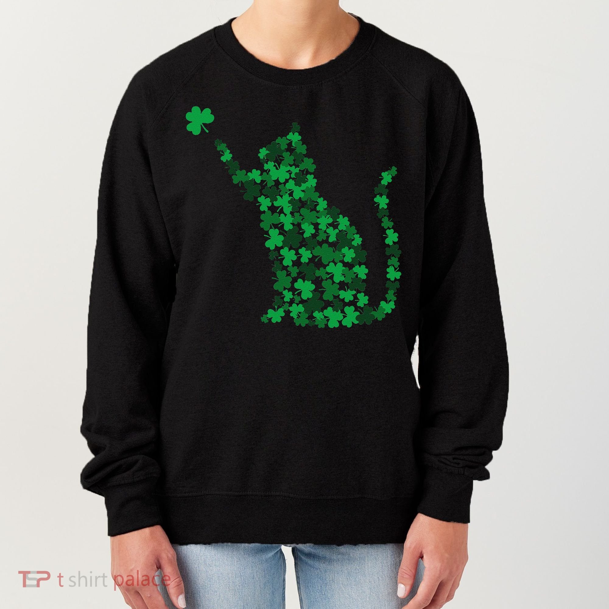 Happy Saint Patrick's Day Shamrock Cat Women's Sweatshirt