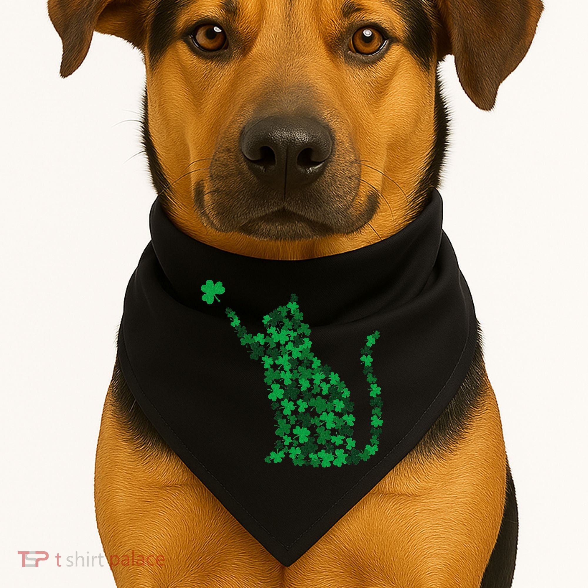 Happy Saint Patrick's Day Shamrock Cat USA-Made Doggie Bandana