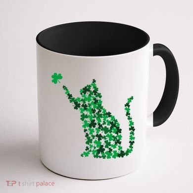 Happy Saint Patrick's Day Shamrock Cat Coffee Mug back