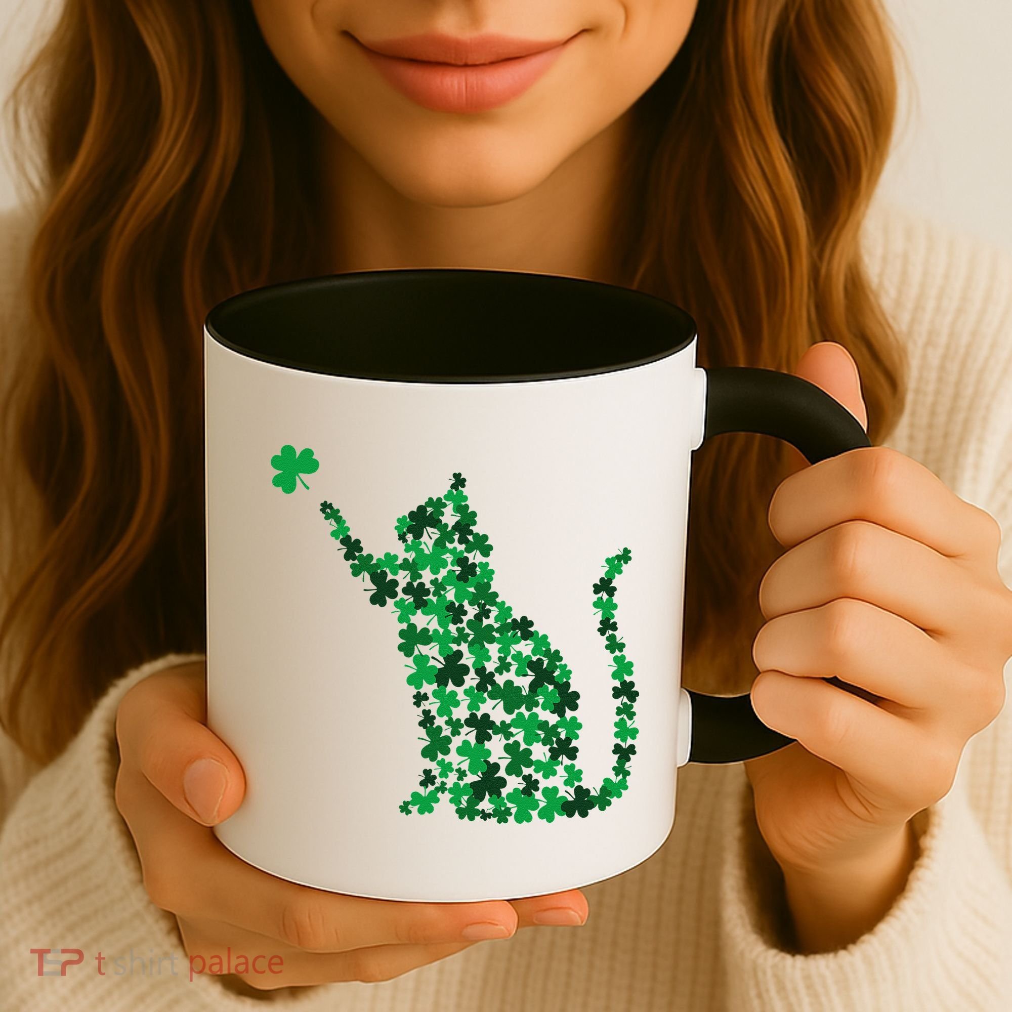 Happy Saint Patrick's Day Shamrock Cat Coffee Mug
