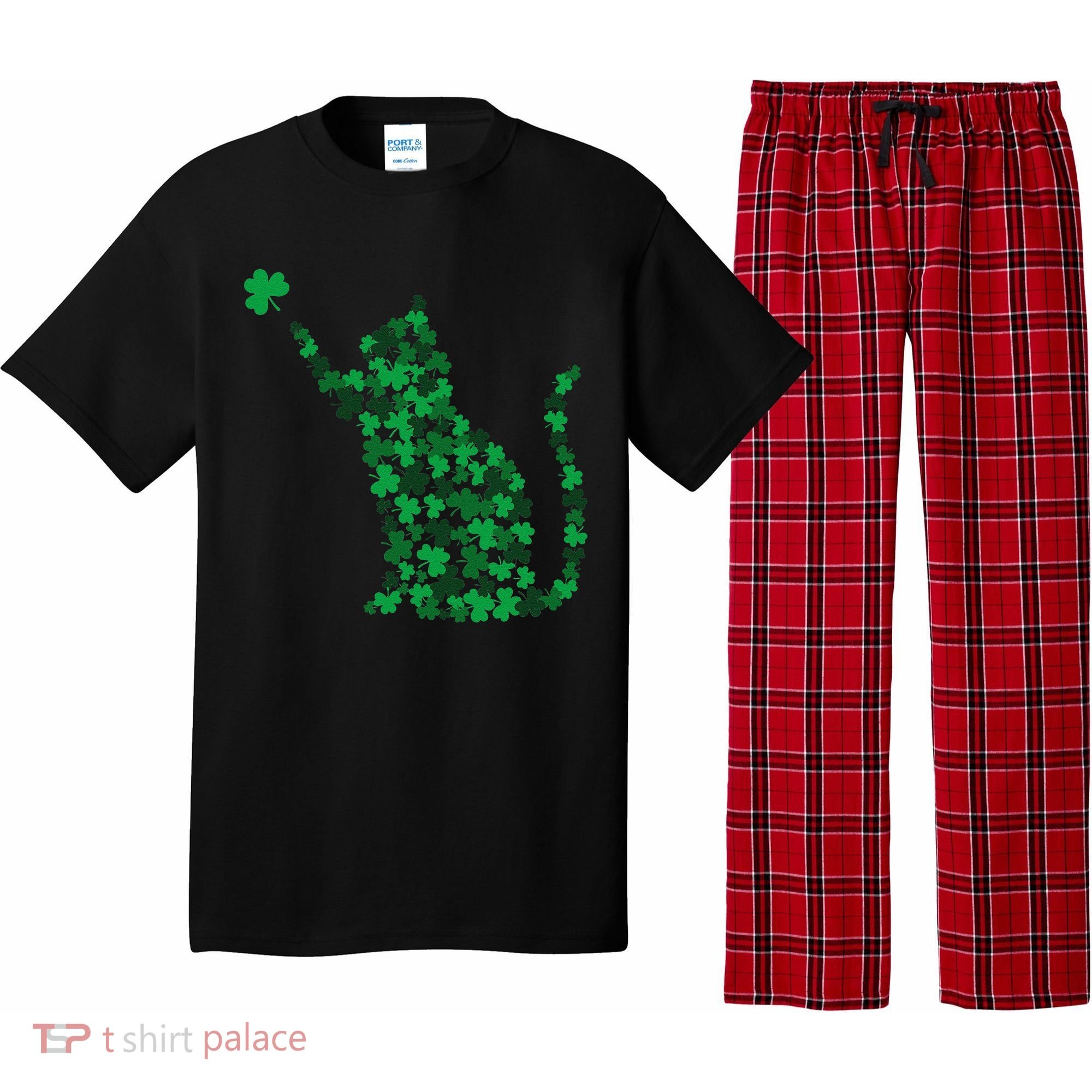 Happy Saint Patrick's Day Shamrock Cat Pajama Set