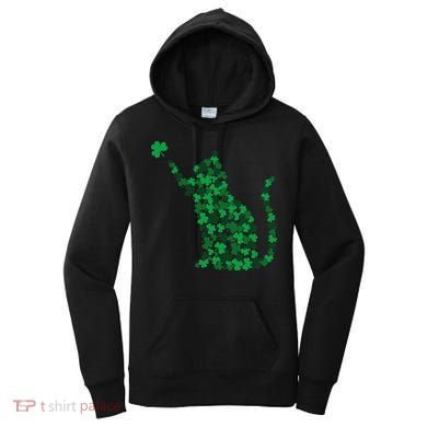 Happy Saint Patrick's Day Shamrock Cat Women's Hoodie