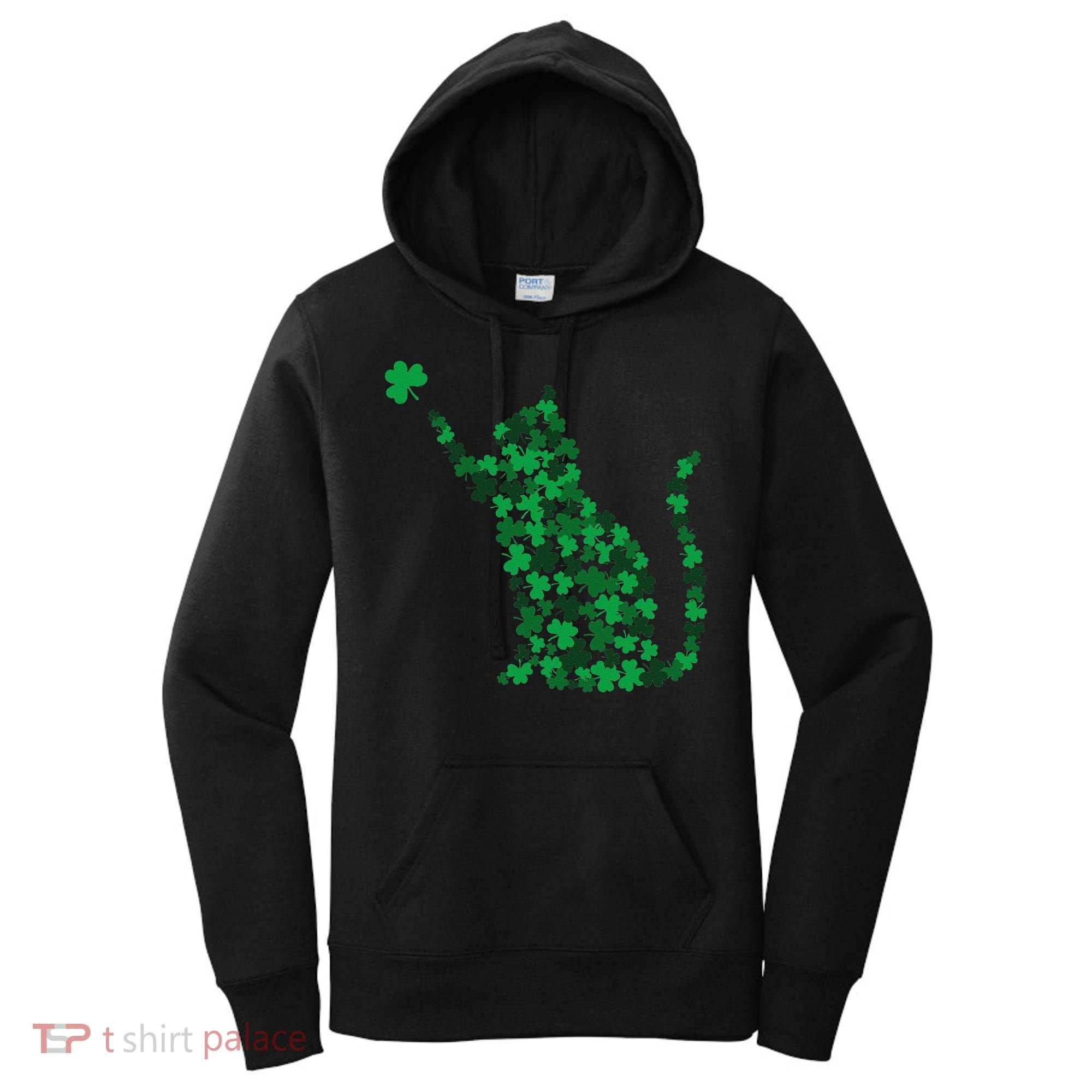 Happy Saint Patrick's Day Shamrock Cat Women's Hoodie