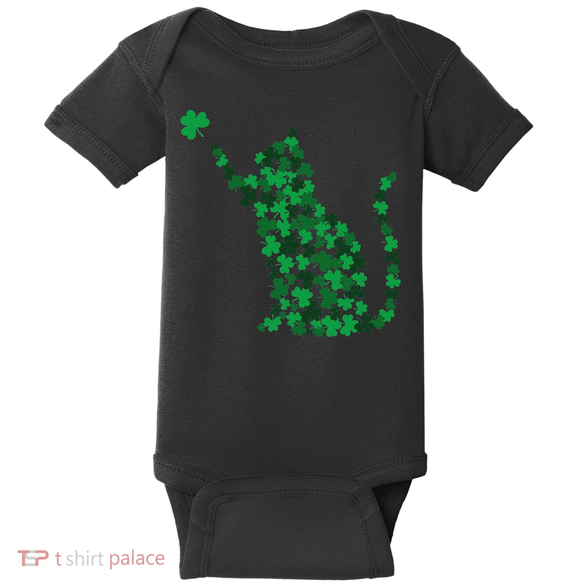 Happy Saint Patrick's Day Shamrock Cat Baby Bodysuit