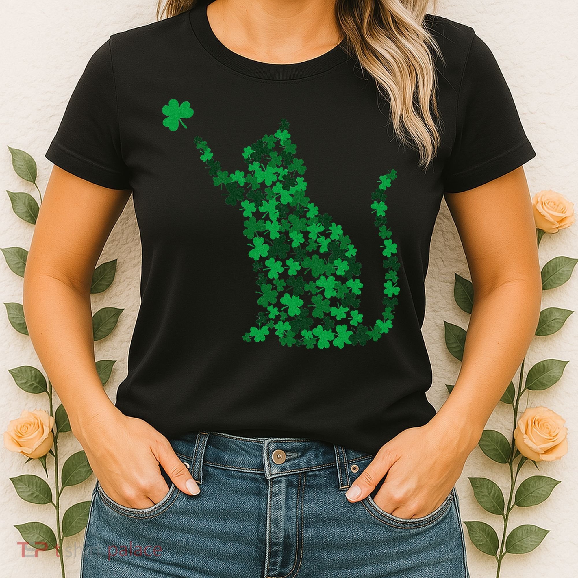 Happy Saint Patrick's Day Shamrock Cat Women's T-Shirt
