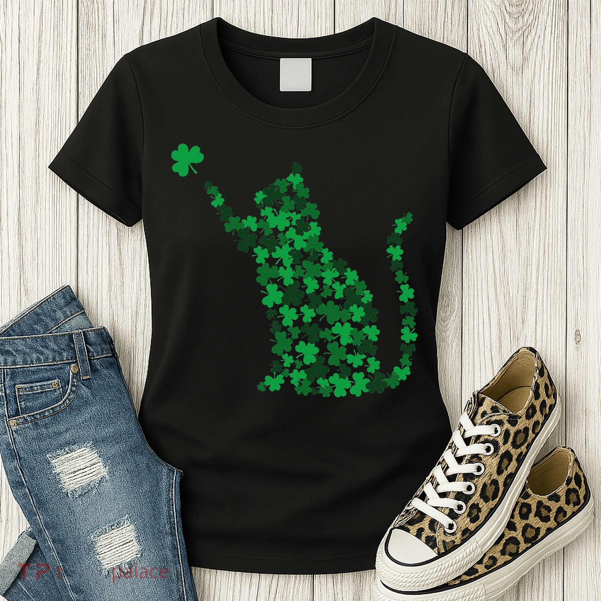 Happy Saint Patrick's Day Shamrock Cat Women's T-Shirt