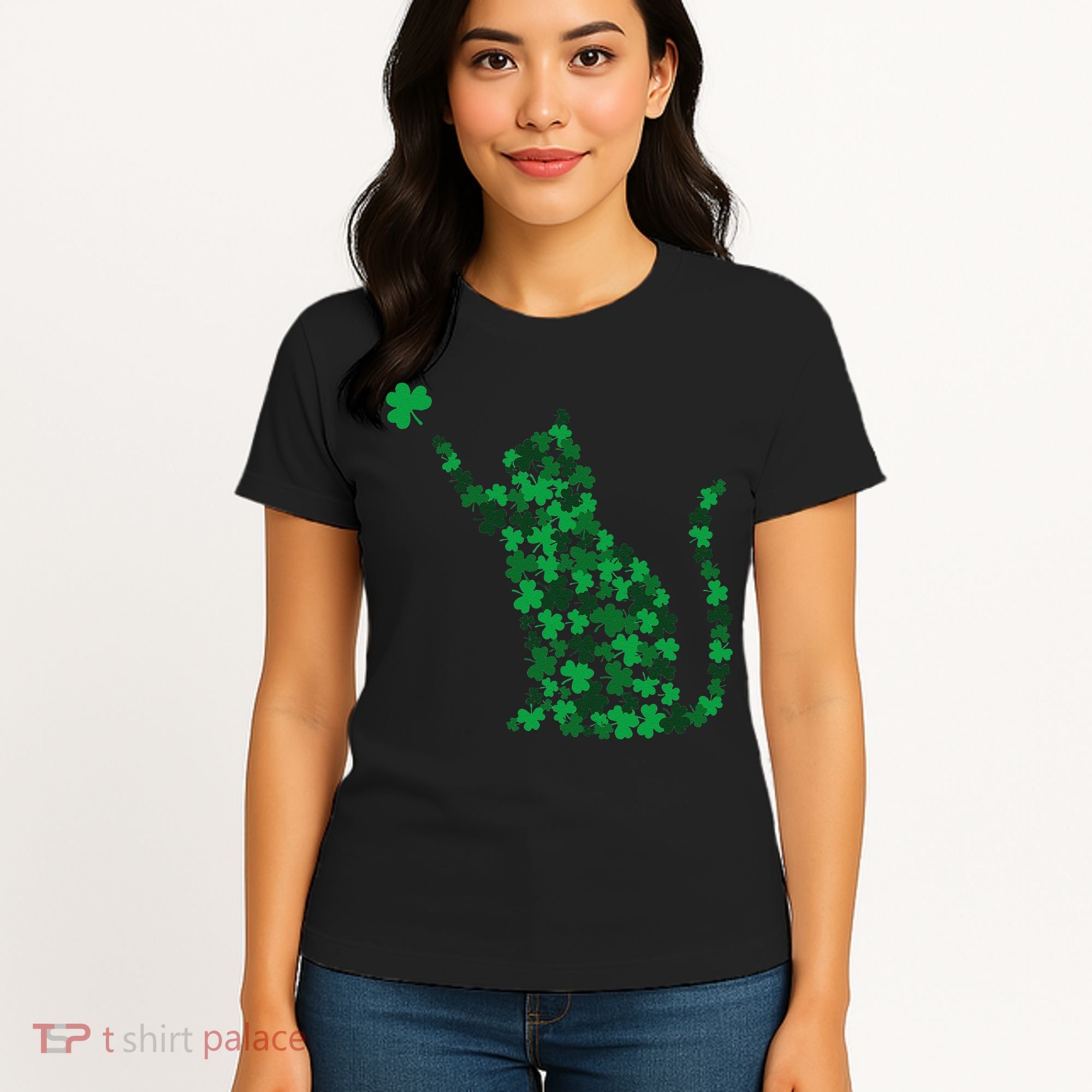Happy Saint Patrick's Day Shamrock Cat Women's T-Shirt