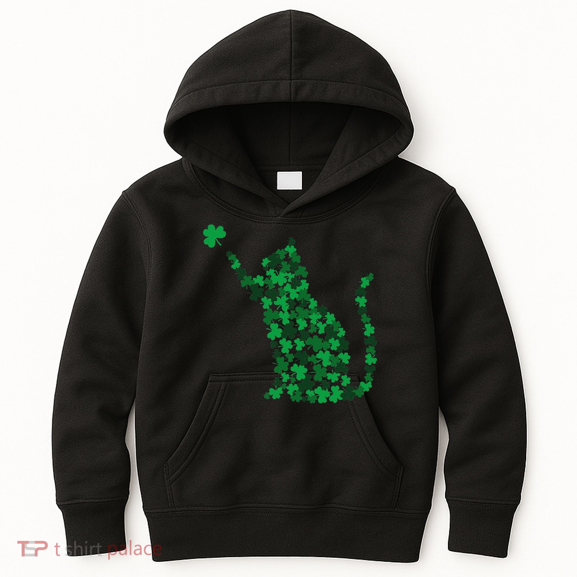 Happy Saint Patrick's Day Shamrock Cat Kids Hoodie