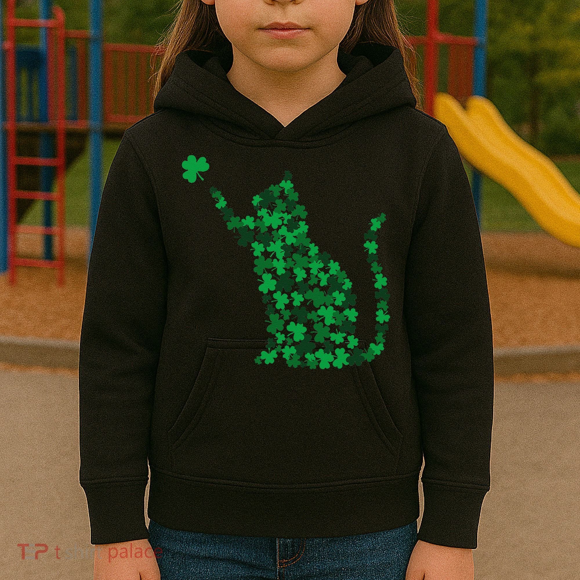 Happy Saint Patrick's Day Shamrock Cat Kids Hoodie