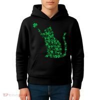 Happy Saint Patrick's Day Shamrock Cat Kids Hoodie thumb 4