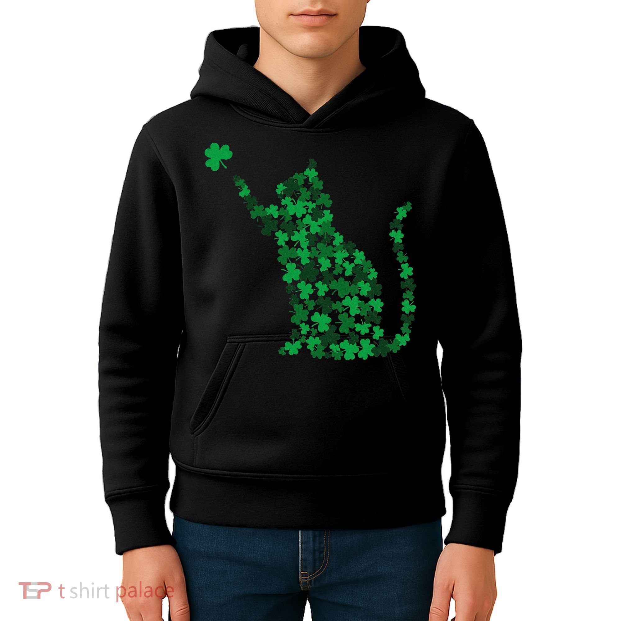 Happy Saint Patrick's Day Shamrock Cat Kids Hoodie