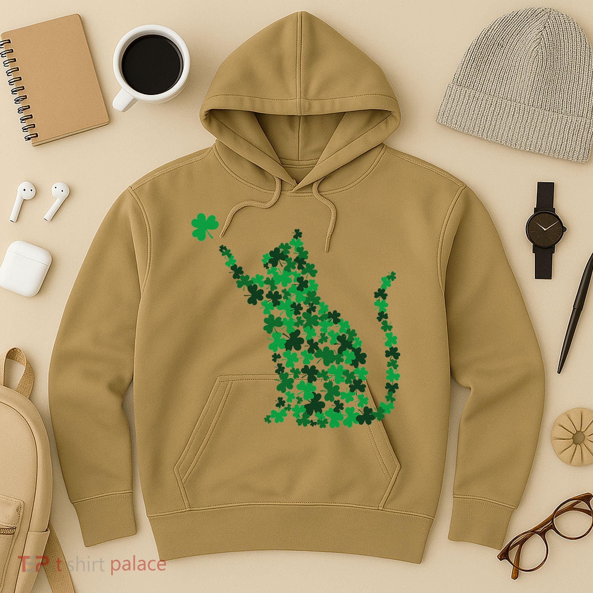 Happy Saint Patrick's Day Shamrock Cat Hoodie