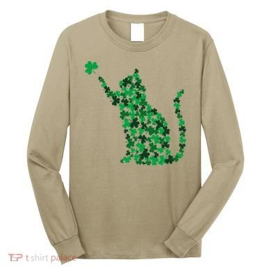 Happy Saint Patrick's Day Shamrock Cat Long Sleeve Shirt